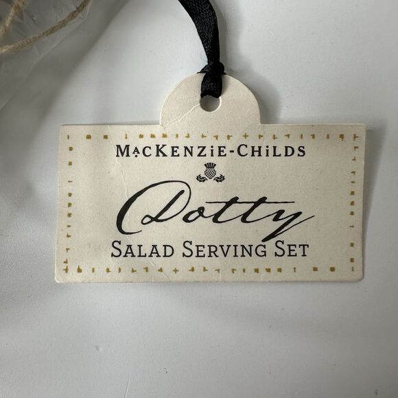 MacKenzie Childs Dotty Salad Serving Set Wood With Black White Polka Dot Handle - Picture 14 of 16